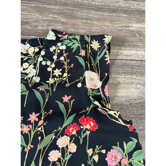 LOFT SLEEVELESS V-NECK FLORAL SHELL BLOUSE RUFFLE PETITES SIZE XSP BLACK - Picture 5 of 9